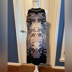 Robert Graham Black and White Halter Sheath Midi Dress